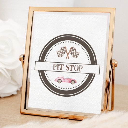 Schild Rennwagen Rosa Pit Stop