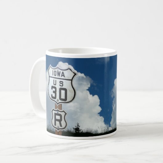 Schild "US Route 30" mit R Turn Sign Kaffeetasse (Vorderseite Links)