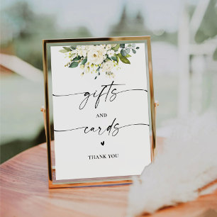 Schild "Weiße Rosen - Blumengeschenke" und "Karten