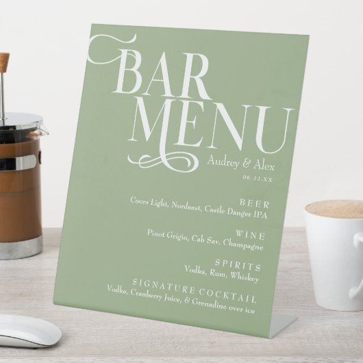 Schild zum Schild "Sage Green Bar Menu Pedestal" (In Situ)