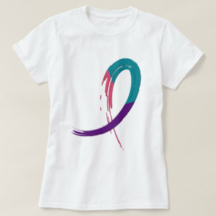 Schilddrüse-Krebs-aquamarines, lila und rosa Band T-Shirt