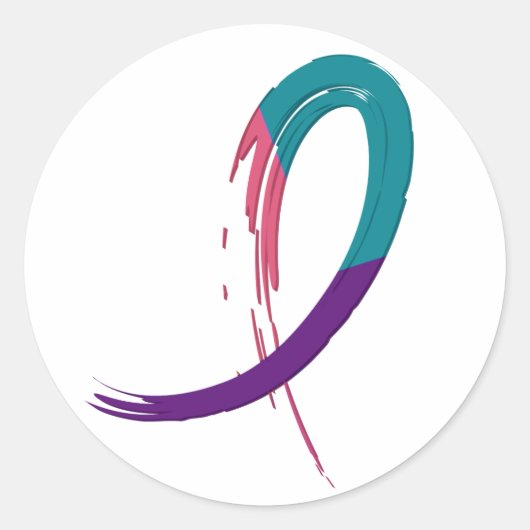 Schilddrüsenkrebs Aquamarin, Lila und rosa Band A4 Runder Aufkleber (Vorderseite)