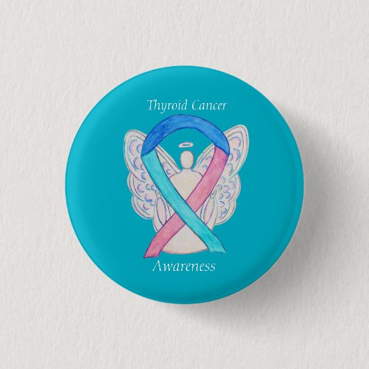 Schilddrüsenkrebs Engel Awareness Ribbon Buttone Button (Vorderseite)