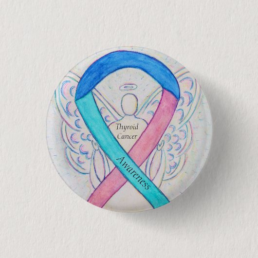 Schilddrüsenkrebs Engel Awareness Ribbon Buttone Button (Vorderseite)