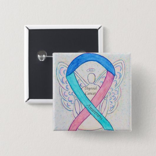 Schilddrüsenkrebs Engel Awareness Ribbon Buttone Button (Vorne & Hinten)
