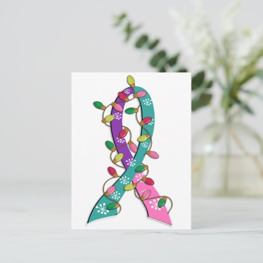 Schilddrüsenkrebs Weihnachtsleuchten Band Feiertagspostkarte (Stehend Vorderseite)