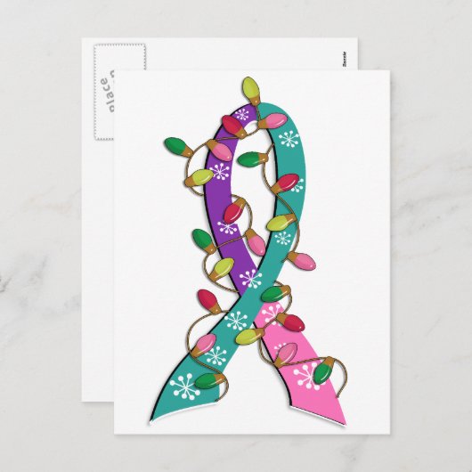 Schilddrüsenkrebs Weihnachtsleuchten Band Feiertagspostkarte (Vorne/Hinten)