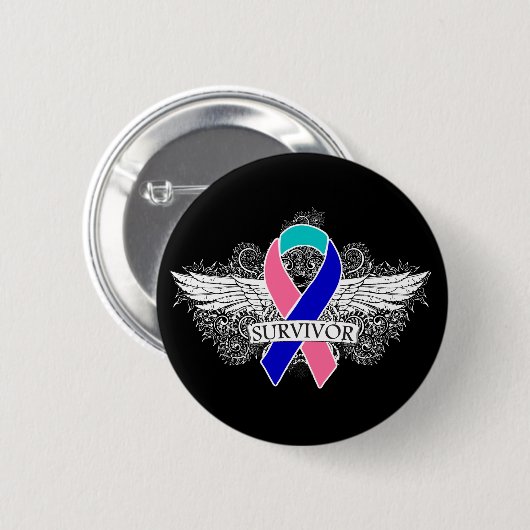 Schilddrüsenkrebs - Winged SURVIVOR Button (Vorne & Hinten)