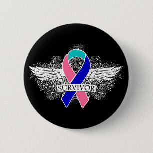 Schilddrüsenkrebs Winged ÜBERLEBENDER Band Button