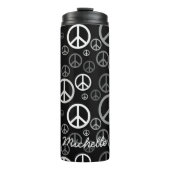 Schilder für den gescannten Frieden Schwarz-Weiß-I Thermosbecher (Vorderseite)