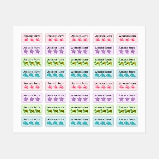 Schilder für den Namen von Meereslebewesen Etiketten (Blatt)