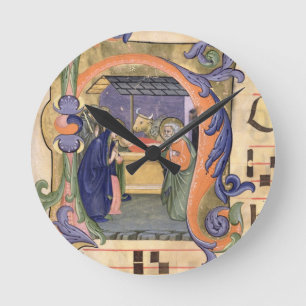 Schilderung Initiale "H" Frau 571 f.6r Historiated Runde Wanduhr