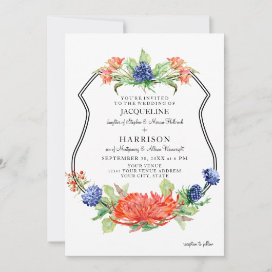 Schildflorale Wasserfarbe Herbstornfärbung Orangef Einladung (Vorderseite)