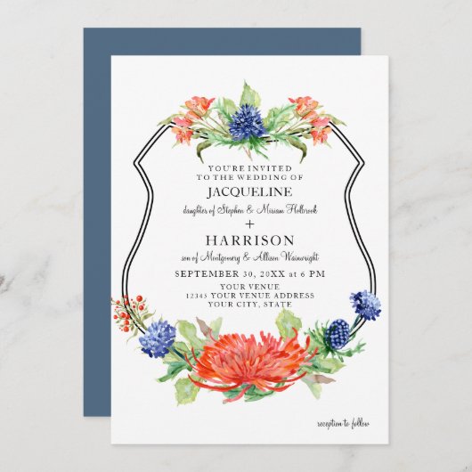 Schildflorale Wasserfarbe Herbstornfärbung Orangef Einladung (Vorne/Hinten)