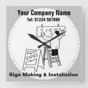 Schildherstellung & Installation. Büro für Schildh Quadratische Wanduhr