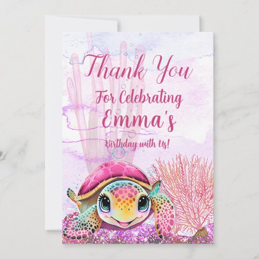 Schildkröte 4. Geburtstag, unter dem Meer Dankeskarte (Vorderseite)
