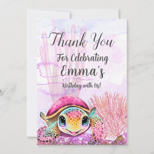 Schildkröte 4. Geburtstag, unter dem Meer Dankeskarte (Vorderseite)
