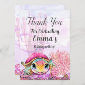 Schildkröte 4. Geburtstag, unter dem Meer Dankeskarte (Vorne/Hinten)