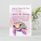 Schildkröte 4. Geburtstag, unter dem Meer Einladung (Stehend Vorderseite)