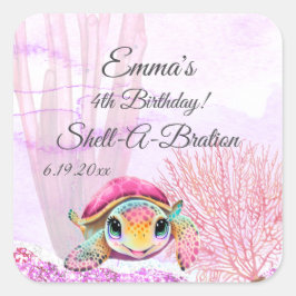Schildkröte 4. Geburtstag, unter dem Meer Quadratischer Aufkleber
