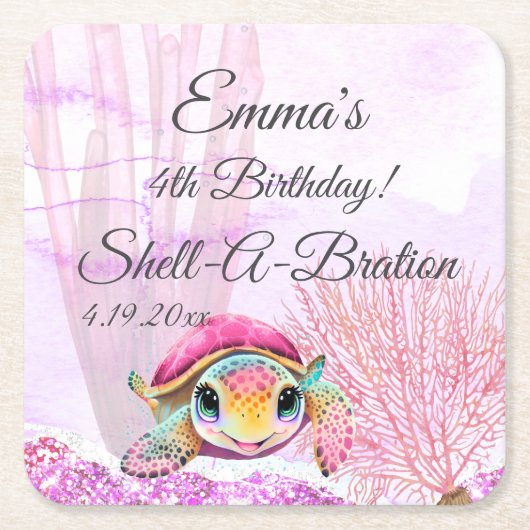 Schildkröte 4. Geburtstag, unter dem Meer Rechteckiger Pappuntersetzer (Vorderseite)
