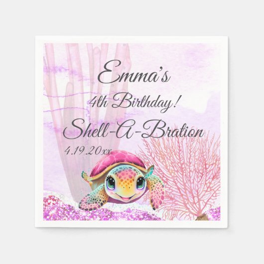 Schildkröte 4. Geburtstag, unter dem Meer Serviette (Vorderseite)