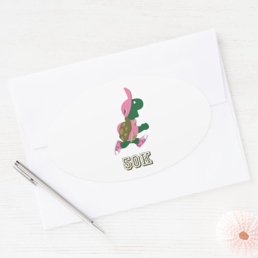 Schildkröte 50 K - Rosa Ovaler Aufkleber (Umschlag)