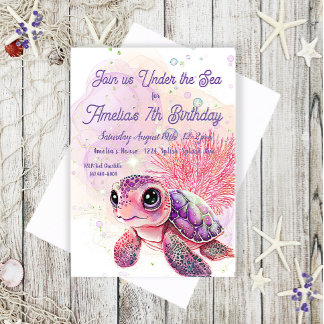 Schildkröte 7. Geburtstag, unter dem Meer, Einladung