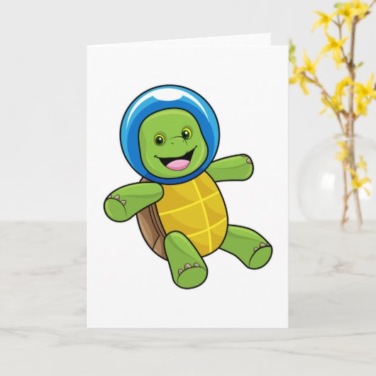Schildkröte als Astronaut mit Glaskugel Karte (Gelbe Blume)