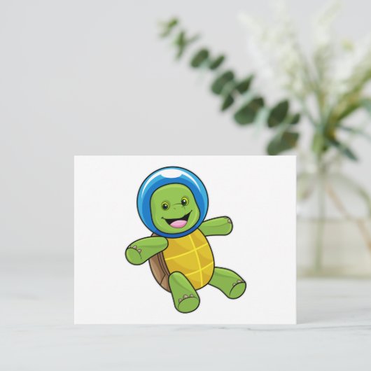 Schildkröte als Astronaut mit Glaskugel Postkarte (Stehend Vorderseite)
