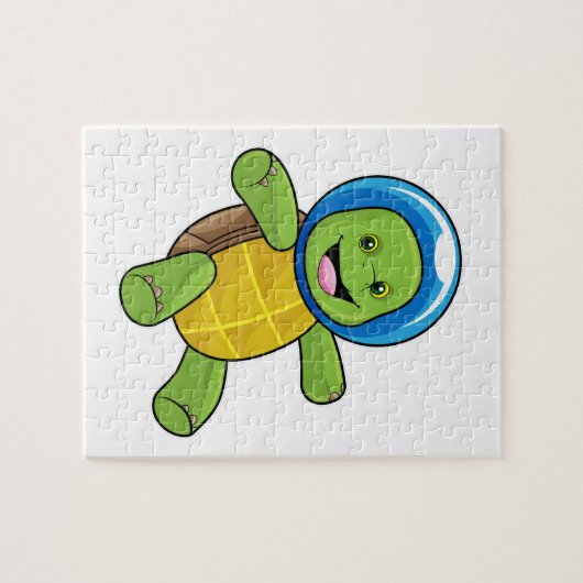 Schildkröte als Astronaut mit Glaskugel Puzzle (Horizontal)