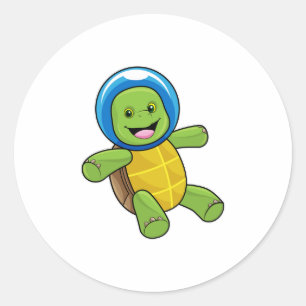 Schildkröte als Astronaut mit Glaskugel Runder Aufkleber