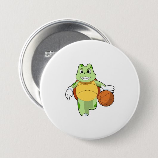 Schildkröte als Basketballspieler mit Basketball.P Button (Vorne & Hinten)