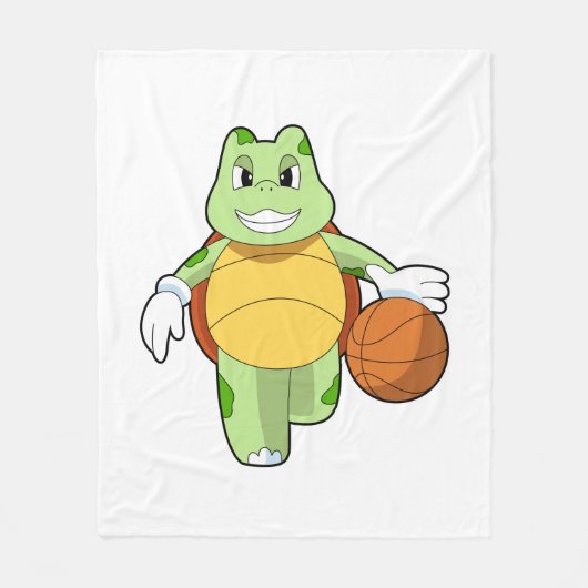 Schildkröte als Basketballspieler mit Basketball.P Fleecedecke (Vorderseite)