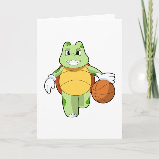 Schildkröte als Basketballspieler mit Basketball.P Karte (Vorderseite)