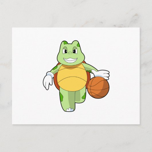 Schildkröte als Basketballspieler mit Basketball.P Postkarte (Vorderseite)