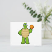 Schildkröte als Basketballspieler mit Basketball Postkarte (Stehend Vorderseite)