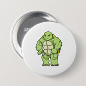 Schildkröte als Bodybuilder mit Sechserpack Button (Vorne & Hinten)