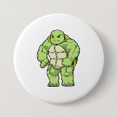Schildkröte als Bodybuilder mit Sechserpack Button (Vorderseite)