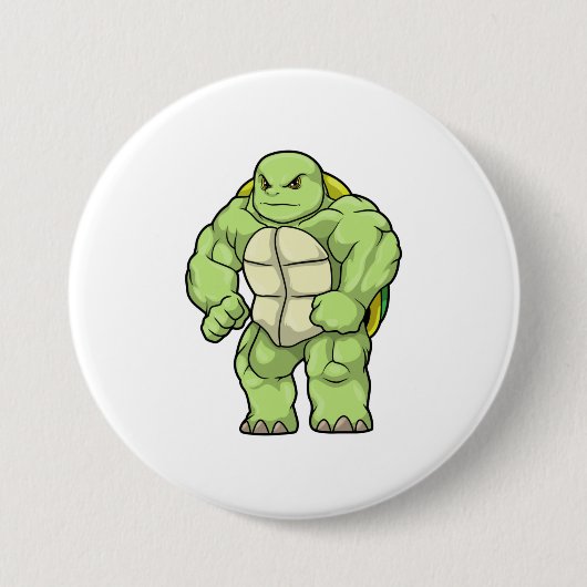 Schildkröte als Bodybuilder mit Sechserpack Button (Vorderseite)