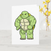 Schildkröte als Bodybuilder mit Sechserpack Karte (Gelbe Blume)