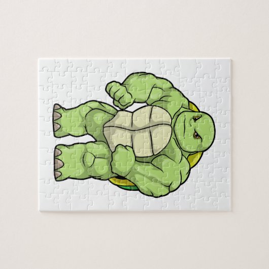 Schildkröte als Bodybuilder mit Sechserpack Puzzle (Horizontal)
