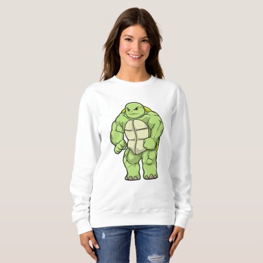 Schildkröte als Bodybuilder mit Sechserpack Sweatshirt (Vorne ganz)