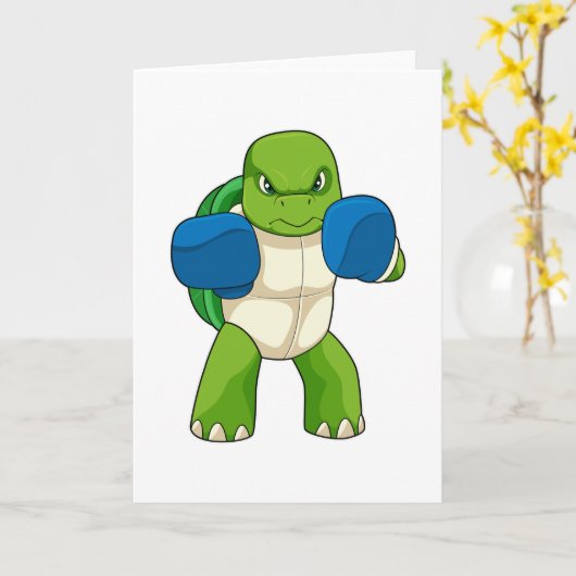 Schildkröte als Boxer mit Boxhandschuhen Karte (Gelbe Blume)