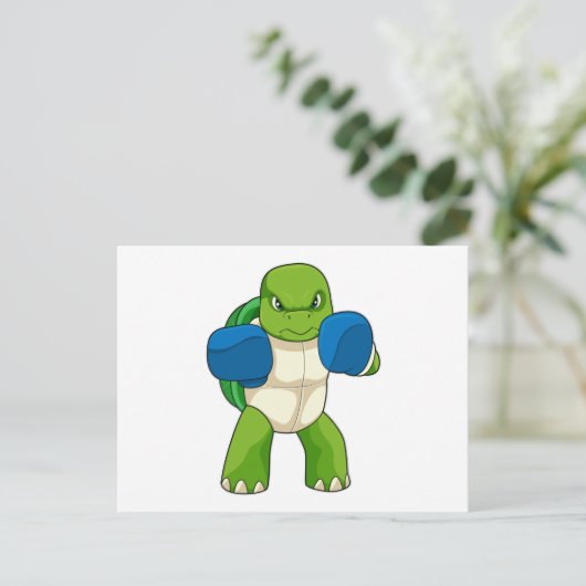 Schildkröte als Boxer mit Boxhandschuhen Postkarte (Stehend Vorderseite)