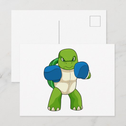 Schildkröte als Boxer mit Boxhandschuhen Postkarte (Vorne/Hinten)