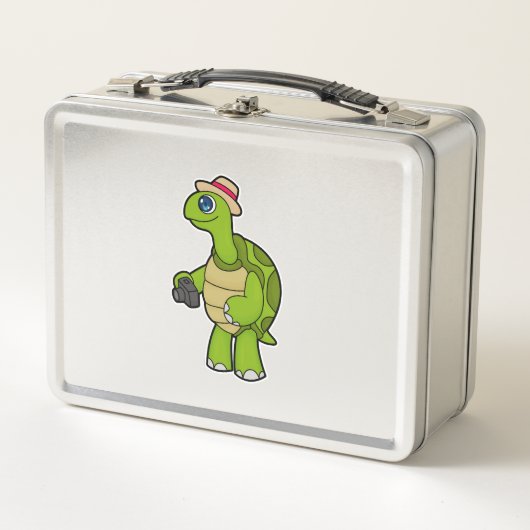 Schildkröte als Fotograf mit Kamera Metall Brotdose (Vorderseite)