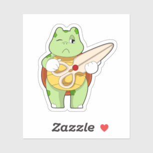 Schildkröte als Friseur mit Schere Aufkleber