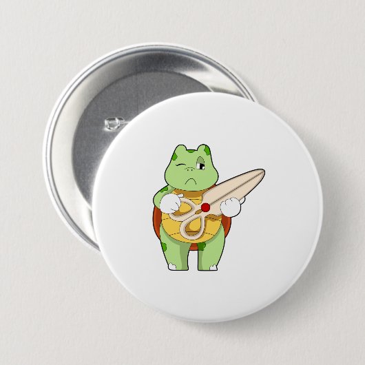 Schildkröte als Friseur mit Schere Button (Vorne & Hinten)