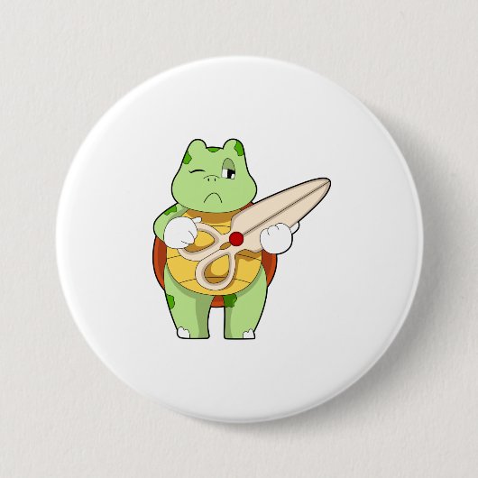 Schildkröte als Friseur mit Schere Button (Vorderseite)